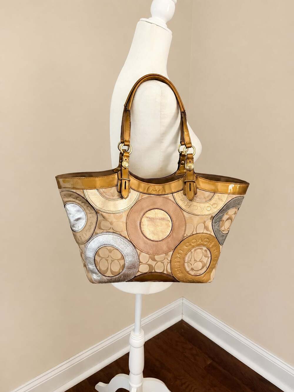 Coach Multicolor Signature Canvas and Patent Leather Pieced Patchwork Carly Tote
